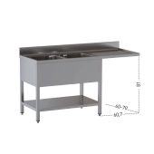 Lavello/Lavatoio Acciaio Inox Due Vasche con Sgocciolatoio su gambe con ripiano inferiore con vano incasso lavastoviglie Modello G2VLS/D187