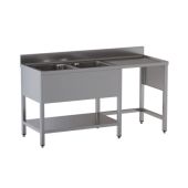 Lavello/Lavatoio Acciaio Inox Due Vasche con Sgocciolatoio su gambe con ripiano inferiore con vano incasso pattumiera Modello G2VPS/D166