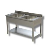 Lavello/Lavatoio Acciaio Inox Due Vasche su gambe con ripiano inferiore Modello G2V126