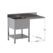Lavello/Lavatoio Acciaio Inox Una Vasca con Sgocciolatoio su gambe con ripiano inferiore Con vano incasso lavastovoglie Modello GLS/D127