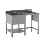 Lavello/Lavatoio Acciaio Inox Una Vasca con Sgocciolatoio su gambe con ripiano inferiore Con vano incasso pattumiera Modello GPD/S127