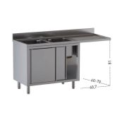 Lavello/Lavatoio Armadiato Acciaio Inox Due Vasche con Sgocciolatoio con vano incasso lavastoviglie Modello A2VLS/D186