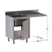Lavello/Lavatoio Armadiato Acciaio Inox Una Vasca con Sgocciolatoio Con vano incasso lavastovoglie Modello ALS/D146