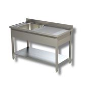 Lavello/Lavatoio Acciaio Inox una Vasca su gambe con ripiano inferiore con gocciolatoio Modello G1VGS/D136
