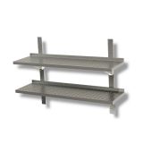 Mensole forate doppie complete con cremagliere e staffe Piano in acciaio inox Alzatina posteriore Modello SMFD0003