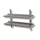 Mensole doppie complete con cremagliere e staffe Piano in acciaio inox Alzatina posteriore Modello SMD0003