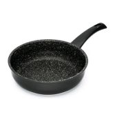 Padella alta con rivestimento interno in pietra lavica Esterno in vernice PTFE nero Manico saldato in BACHELITE Compatibile con cucina a induzione Dim- ø cm. 28 Modello PI6428IN