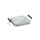 Pietra ollare quadrata Telaio cromato e manici a faggio 25x25 cm Modello POR2525