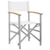 Sedia\Poltroncina impilabile da esterno TESR Struttura pieghevole in alluminio verniciato, braccioli in legno, tessuto in textilene Modello 051-MC1415 grigio