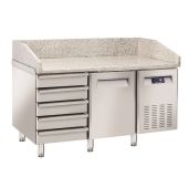 Tavolo refrigerato/Banco Pizza ventilato Modello QZ16+VRX15/38 a una porta con una cassettiera 5 cassetti e refrigeratore di vaschette P395 mm