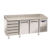 Tavolo refrigerato/Banco Pizza ventilato Modello QZ26 Idoneo per vassoi 600x400 due porte autochiudenti e cassettiera a 5 cassetti