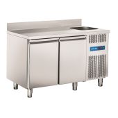 Tavolo Refrigerato GN1/1 in acciaio inox con lavello con alzatina Modello RC2200LV Refrigerazione ventilata 2 Porte in acciaio inox