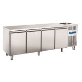 Tavolo Refrigerato GN1/1 in acciaio inox con lavello Modello RC4100LV Refrigerazione ventilata 4 Porte in acciaio inox