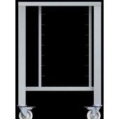 Tavolo con ruote in  AISI 430 Con supporti universali Mod. ETRS423 Capacità: 6 teglie 2/3 GN o 6 griglie 425x340 mm LxPxH 610x630x883 mm Per EF 423, EF 443 ed EF 523 (in tutte le versioni)