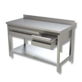 Tavolo da lavoro Acciaio Inox Con alzatina con 2 cassetti Modello G2C126A