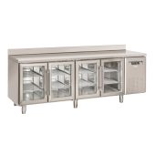 Tavolo Refrigerato in acciaio inox con alzatina Modello SRG4200 Refrigerazione ventilata 4 Porte autochiudenti in vetro