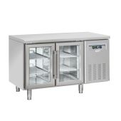 Tavolo Refrigerato GN1/1 in acciaio inox con porta a vetro Modello QRG2100 Refrigerazione ventilata 2 Porte autochiudenti a vetro 