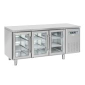 Tavolo Refrigerato GN1/1 in acciaio inox Modello QRG3100 Refrigerazione ventilata 3 Porte autochiudenti a vetro