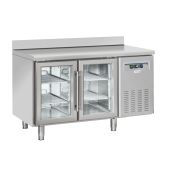 Tavolo Refrigerato GN1/1 in acciaio inox con porta a vetro Modello QRG2200 Refrigerazione ventilata 2 Porte autochiudenti a vetro con alzatina
