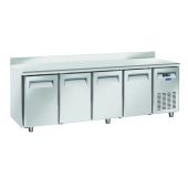 Tavolo Refrigerato TROPICALIZZATO GN1/1 in acciaio inox Refrigerazione ventilata MOTORE REMOTO 4 Porte in acciaio inox Modello QN4200SG con alzatina