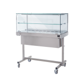 Termovetrina con carrello e mensola SDF Struttura in acciaio inox Temperatura °C +30 /+ 90 Controllo termostatico Vetri diritti Capacità N. 3 VASSOI cm 30x45 Dim. Cm L 100 x P 53 x H 135 Modello TCM100