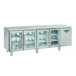 Tavolo Refrigerato GN1/1 in acciaio inox con porta a vetro Modello QRG4100 Refrigerazione ventilata 4 Porte autochiudenti a vetro