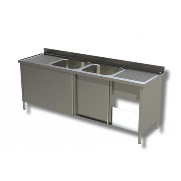 Lavello/Lavatoio Armadiato Acciaio Inox Due Vasche due Sgocciolatoio Modello A2V2G187