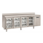 Tavolo Refrigerato in acciaio inox con alzatina Modello SRG4200 Refrigerazione ventilata 4 Porte autochiudenti in vetro