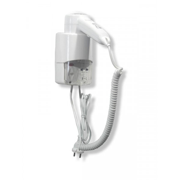 Asciugacapelli\Phon Elettrico MDC Abs Bianco supporto da parete con attacco dall'alto e con presa rasoio incorporata Modello SC0030