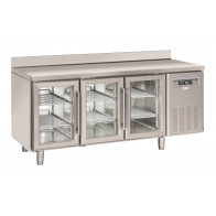 Tavolo Refrigerato GN1/1 in acciaio inox Modello QRG3200 Refrigerazione ventilata 3 Porte autochiudenti a vetro con alzatina