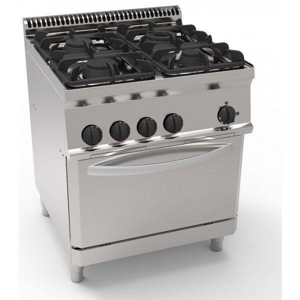 Cucina a gas 4 fuochi con forno elettrico ventilato Gn 1/1 TX Potenza 19.5+5 kW Modello PF70V7