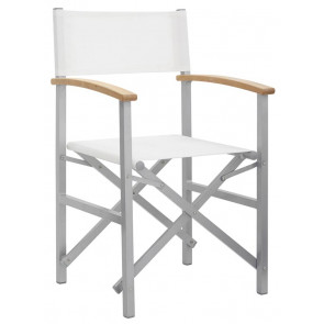 Sedia\Poltroncina impilabile da esterno TESR Struttura pieghevole in alluminio verniciato, braccioli in legno, tessuto in textilene Modello 051-MC1415 grigio