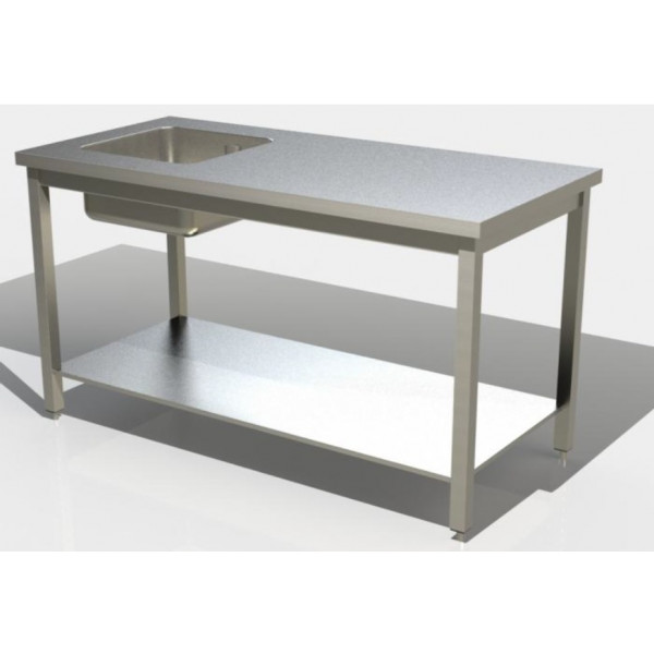 Tavolo da lavoro con ripiano Acciaio Inox Senza alzatina Con Vasca Modello G1VS/D097