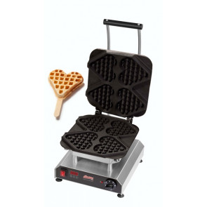 Piastra per Waffel con piastra per 4 waffel a a forma di cuore da 150x120x30, su stecco Modello THERMOCOOK 1 +  W-TC-CUORE-ST