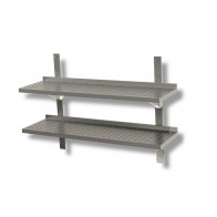 Mensole forate doppie complete con cremagliere e staffe Piano in acciaio inox Alzatina posteriore Modello SMFD0003