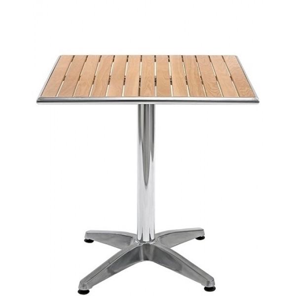 Tavolo da esterno TESR con base in alluminio, piano in legno Modello 110-MTW006B