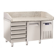Tavolo refrigerato/Banco Pizza ventilato idoneo per vassoi 600x400 Modello QZ16 - 1 porta autochiudente e 5 cassetti