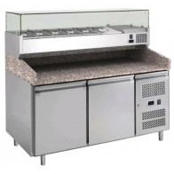 Tavolo refrigerato/Banco Pizza TN con vetrina porta ingredienti Modello PZ2600TN38-FC in acciaio inox AISI 210 Ventilato 2 porte refrigerate