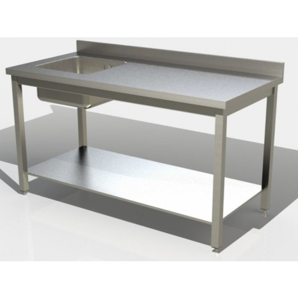 Tavolo da lavoro con ripiano Acciaio Inox Con alzatina Con Vasca Modello G1VS/D097A