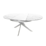 Tavolo da interno TESR Struttura in metallo verniciato, piano allungabile in vetroceramica spessore 11 mm, estensione in MDF laccata. Modello 1594-DE86T