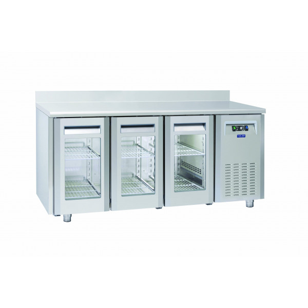 Tavolo Refrigerato Ventilato TROPICALIZZATO con  Porte autochidenti Modello QRG3200SG con alzatina