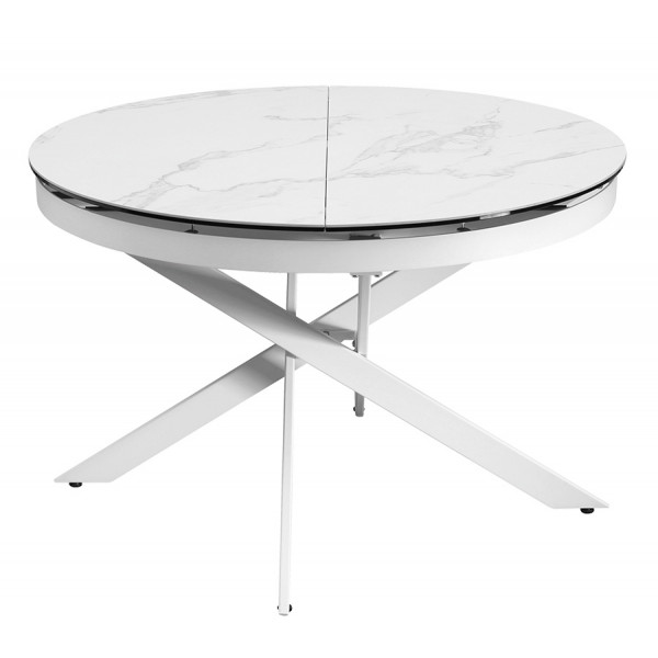 Tavolo da interno TESR Struttura in metallo verniciato, piano allungabile in vetroceramica spessore 11 mm, estensione in MDF laccata. Modello 1594-DE86T