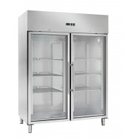 Armadio Frigo Refrigerato tropicalizzato Modello AK1414TNG Porta a vetro temperatura normale acciaio inox