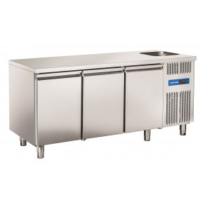 Tavolo Refrigerato GN1/1 in acciaio inox con lavello Modello RC3100LV Refrigerazione ventilata 3 Porte in acciaio inox