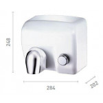 Asciugamani elettrico in acciaio porcellanato bianco a Pulsante MDL Potenza nominale: 2400 W Potenza motore 200 W Giri/m: 5.500 rpm Modello 704175
