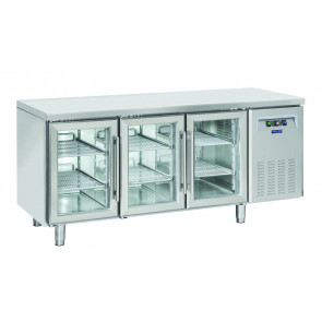Tavolo Refrigerato in acciaio inox  Modello SRG3100 Refrigerazione ventilata 3 Porte autochiudenti in vetro
