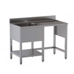 Lavello/Lavatoio Acciaio Inox Una Vasca con Sgocciolatoio su gambe con ripiano inferiore Con vano incasso pattumiera Modello GPD/S127