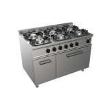 Cucina a gas 6 Fuochi CI Modello RisCu054 con Forno a gas statico GN 2/1 cm L 68,5 x P 53 x 35 H Vano neutro con porta Potenza Gas 34.9 kW
