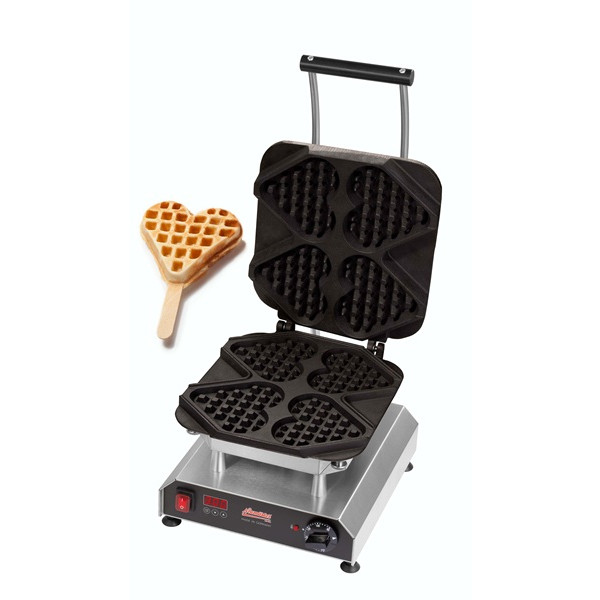 Piastra per Waffel con piastra per 4 waffel a a forma di cuore da 150x120x30, su stecco Modello THERMOCOOK 1 +  W-TC-CUORE-ST