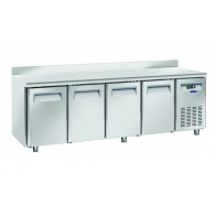 Tavolo Refrigerato TROPICALIZZATO GN1/1 in acciaio inox Refrigerazione ventilata MOTORE REMOTO 4 Porte in acciaio inox Modello QN4200SG con alzatina